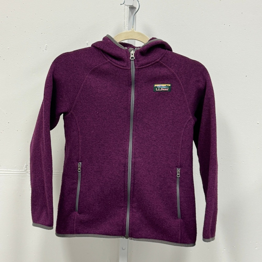 L.L. Bean Sweater Fleece Hooded Jacket Purple Full Zip Girls Medium 10-12 504929